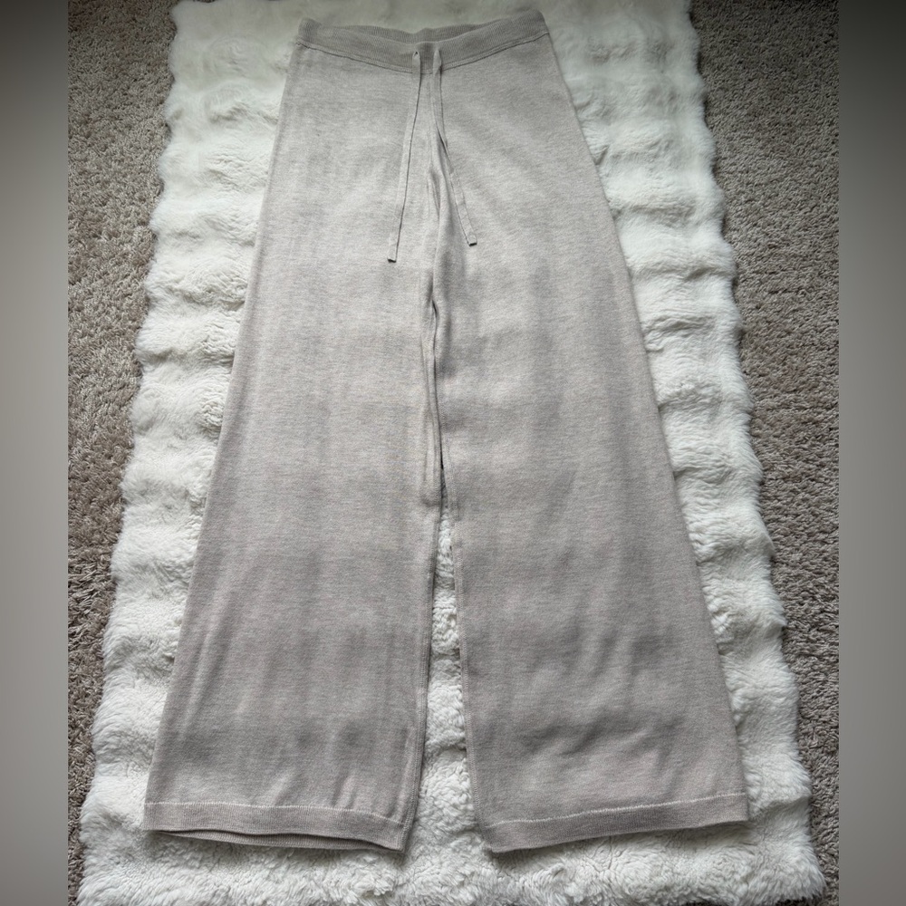 Victoria's Secret Soft Knit Oatmeal Neutral Wide-Leg High Rise Lounge Pants-M - Picture 9 of 15